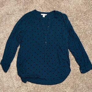 Old Navy Teal Blouse with Black Dots